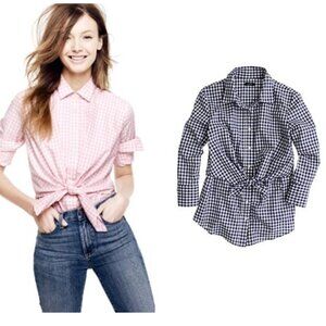 Altuzarra for J Crew Odette Navy Gingham Blouse Size 4